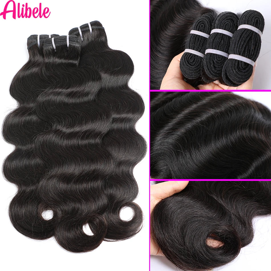 Alibele 12A Grade Body Wave Bundle Deals Malaysia Virgin Hair Weave Bundles Water Wave Bundles Wholesale Bundles Natural Color